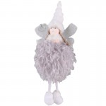 Hanging Handmade Angel with Fabric and Feathers (Grey)